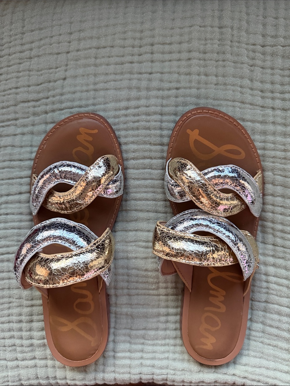 Sam Edelman Metallic Gold Braided Slide Sandals